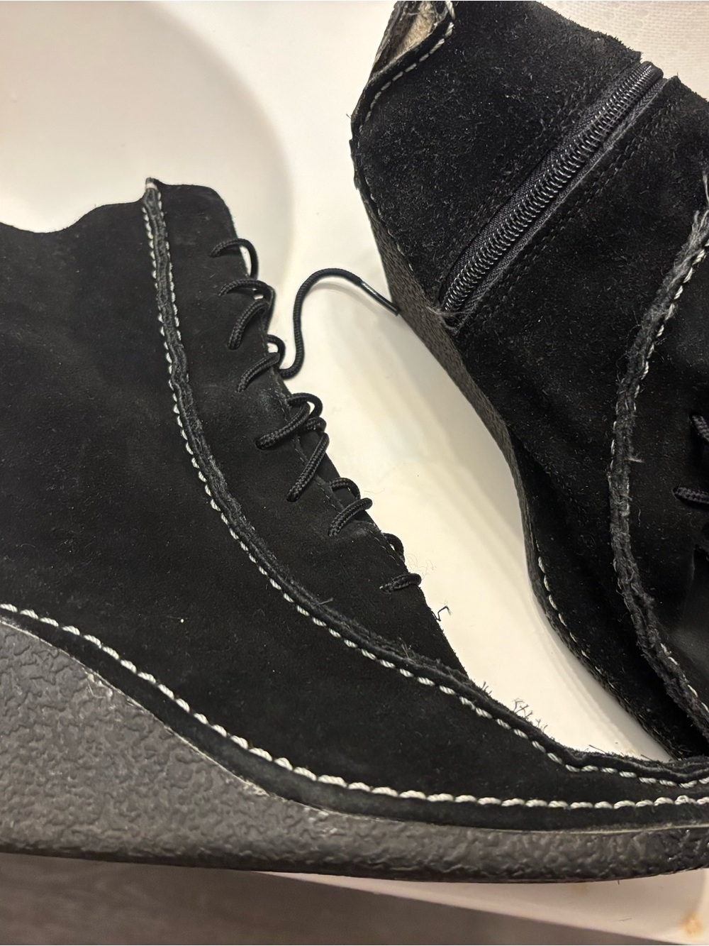 Black Suede Lace-Up Ankle Shoes